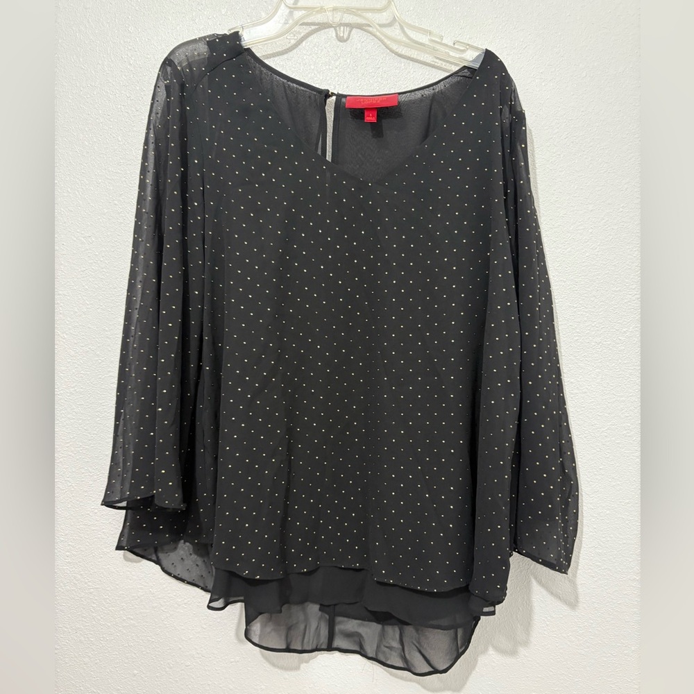 Jennifer Lopez Blouse Black With Gold Dots Top Sheer Layer Size Small